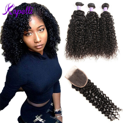 

Kapelli Hair Hot Malaysian Curly Hair With Closure 8A Malaysian Jerry Curly 3 Bundles with Closure Malaysian Kinky Curly hair