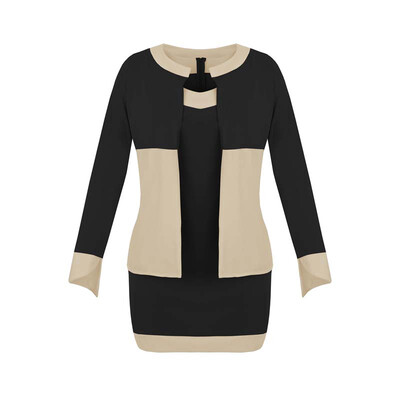 

Lovaru ™ Осень устанавливает модные женские костюмы Red Black Patchwork с длинным рукавом в случайном мини-платье Женщины наборы д