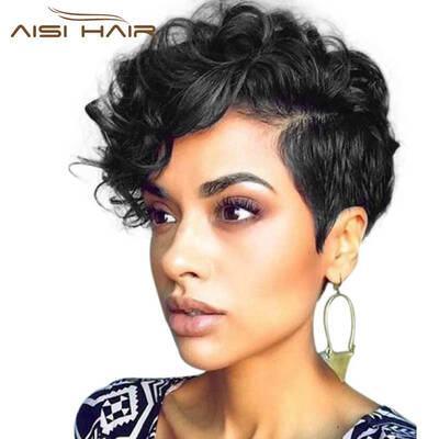 

AISI HAIR Короткие волнистые парики Синтетический кудрявый черный парик Жаростойкий волнообразный полный парик с взрывами для женщ