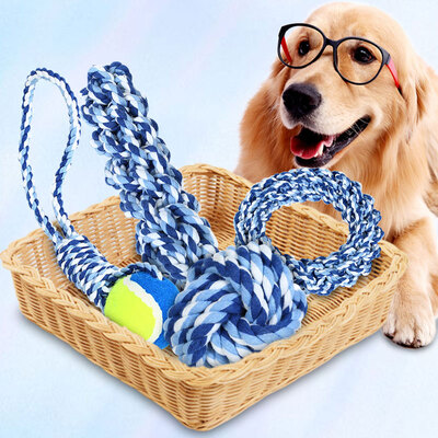 

Huapeng pet hoopet dog toys bite rope knot molars toys dog bites large four sets