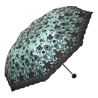 

【Jingdong Supermarket】 Paradise umbrella yarn Yingluo flocking carved carved black polyester color plastic three fold ultra-light sun umbrella blue 33114E