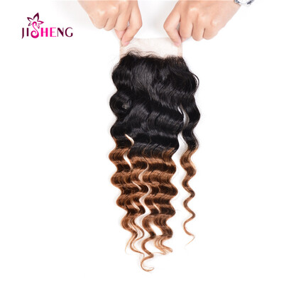 

1 Pcs 44 Swiss Lace Closure Ombre Deep Wave Hair Indian Virgin Human Hair Extensions