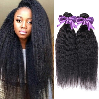 

Iueenly Hair 4 Bundles Yaki Peruvian Virgin Kinky Straight Human Hair Extension 8"-24" Unprocessed 100% Human Hair Weaves