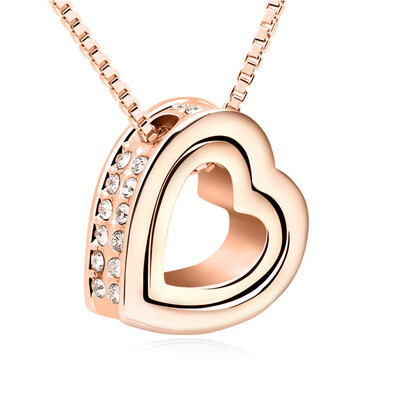 

Classic Double Heart Necklaces Pendants Box Chain Necklaces Made With Austrian Crystals For Mother Girls Best Gifts
