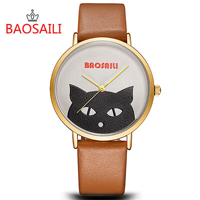 

BAOSAILI Colorful Kids Clock Cute Black Cat Unisex Dress Wristwatch Charm Girls Leather Watches Ladies Waterproof Clock