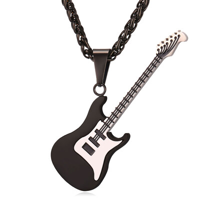 

U7 Gold/Black Color Rock Guitar Pendant & Chain Necklace Hip Hop Music Necklaces Men/Women Jewelry