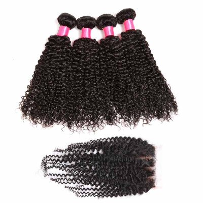 

BHF Hair Virgin Hair Malaysian Curly Hair 4 Bundles With Closure Free Middle Three Part