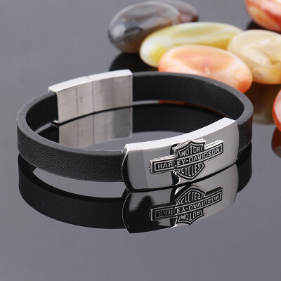 

Fashion Jewelry Male Accessories Cowide Leather Vintage Stainless Steel Bracelets Halle Bracelet for Cool Man