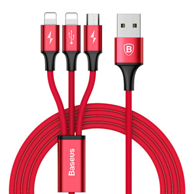 

Baseus Android dual Apple interface mobile phone three-in-one data cable charging line iPhone6s 7p millet music as Huawei Android data cable charging cable 12 m red