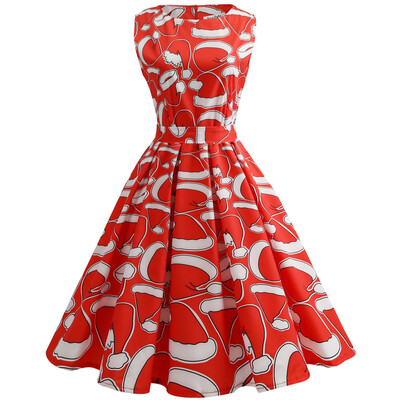 

2017 Women's Halloween New Sleeveless Christmas Hat Printed Slim Slim Dresses Christmas Round Neck Sleeveless Dress