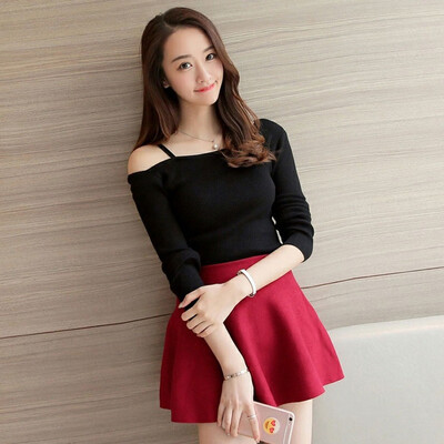 

Fort Sheng 2017 new women's fall word collar collar shirt Slim long sleeve cuff short section sweater sweater zx17081407 black S