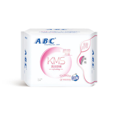

ABC night with thin cotton soft sanitary napkins including KMS health formula 280mm 8 tablets K12 new&old packaging random delivery
