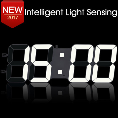 

3D DIY Wall Clock Large Table Clock LED Digital Automatic Sensor Light Jumbo Wall Clock Huge Screen Display White