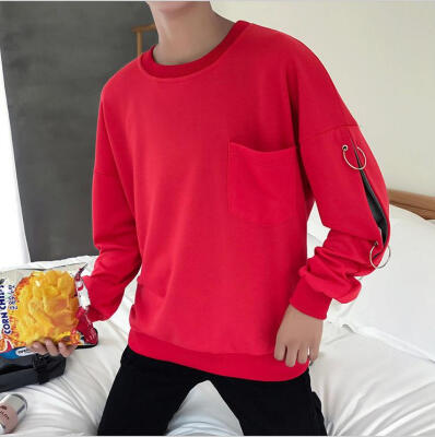 

2017 autumn new iron ring long-sleeved sweater men Korean version of the trend of students loose half-sleeved red wild sweater men