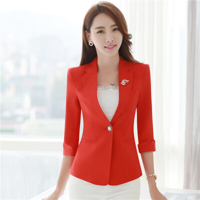 

Women 3/4 Sleeve Blazer Spring Autumn Wear to Work Office Outwear Jacket Slim Single Button blaser femenino 2017