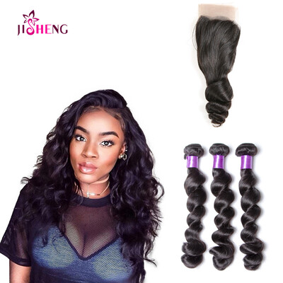 

Grade 10A Brazilian Loose Wave Remy Hair 3pcs Set Body Wave Free Part Lace Closure with 3 Bundles 100 Unprocessed Human Bundles