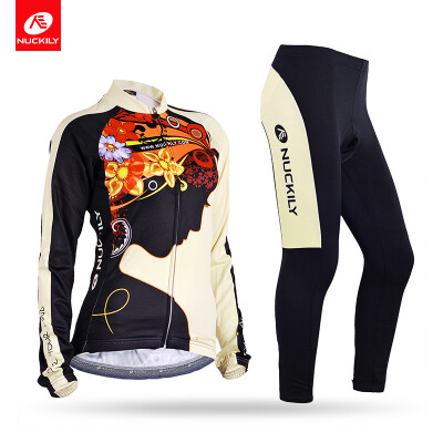 

NUCKILY Winter Women Riding Clothing Flower Pattern Girl Design Fleece Long Cycling Jersey Suit GE006GF006