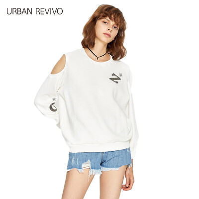

UR Women Print Shirt Shoulder Round Long Sleeve T-Shirt YV09R4EN2000 White XL
