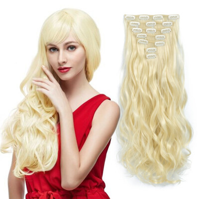 

7pcs/set Clip in Hair Extensions 20inch Long Wavy Heat Resistant Kanekalon Synthetic Hairpiece Gifts for Girl Lady Women