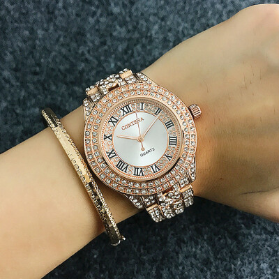 

CONTENA Roman Numerals Luxury Fashion Design Full Ladies Rhinestone Watches Crystal Jewelry Bling Dazzling Women Bracelet Watche