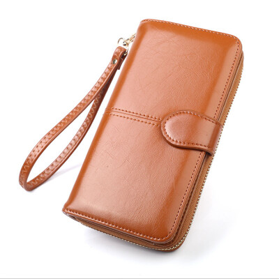 

Wallet women long paragraph oil wax new phone bag zipper big note folder card card multi-card wallet