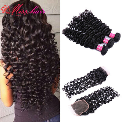 

Indian Deep Wave With Closure 3 Bundles With Closure Indian Virgin Hair With Closure Queen Hair Products With Closure Bundle