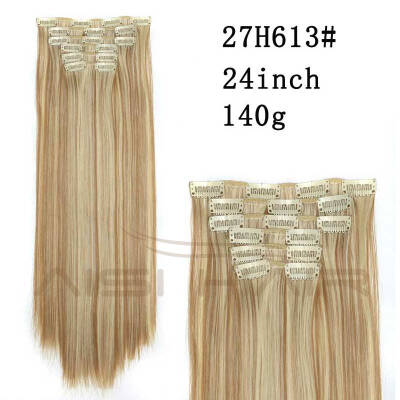 

AISI HAIR Blond Synthetic Clips in Hair Extension Long Straight 22" 140g 16 Clips False Hair pieces Brow Black White Color