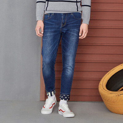 

Semir jeans male 2017 autumn men's Slim pants Korean version of the elastic Lycra personality pants tide 11316241023 cowboy color 34