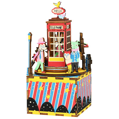 

Ruyi Christmas gifts children's three-dimensional wooden puzzle hand assembled music box - phone booth waltz 401