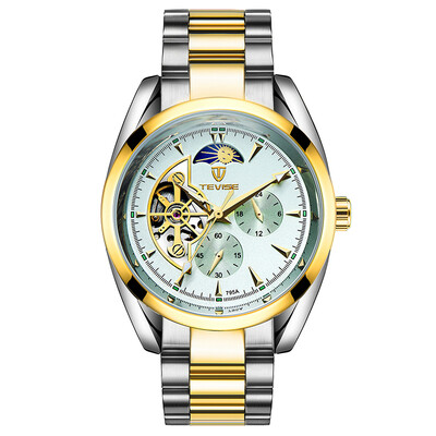 

Luxury Business Mens Fully automatic Mechanical watch Moon phase&Stars Pierced Transparent mens watches
