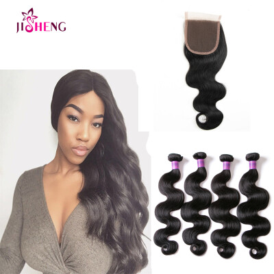 

4*4 Lace Closure With Bundles Body Wave 4 PCS With 4*4 Lace Peruvian Virgin Hair With Human Body Wave Hair Bundles