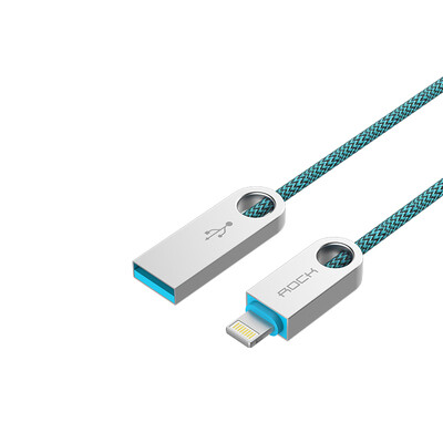 

Rocker ROCK Apple data cable zinc alloy phone charging cable for iPhoneX 10 8Plus 7 6s SE 5 iPad4 18 m peacock blue
