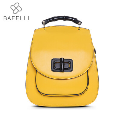 

BAFELLI womens backpack Lemon yellow leather backpacks travel bag mochilas mujer 2017 for teenager girls backpacks women bag