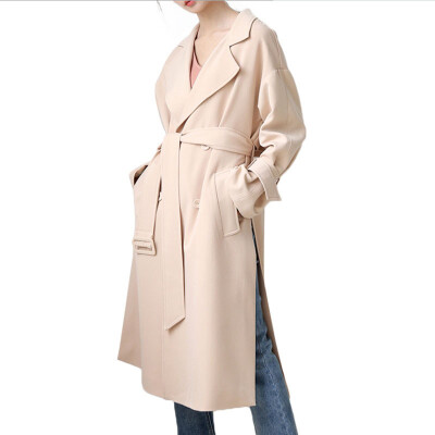 

Stitching long section of the windbreaker autumn women's clothing 2017 trend big lapel double-breasted coat