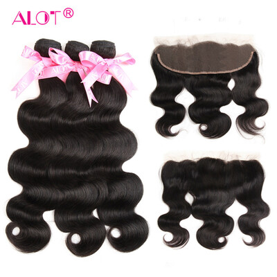 

Alot Peruvian Full Lace Frontal Closure With 3 Bundles Перуанская волна волос тела Virgin с закрытием уха на ухо Фронтальная с пучками