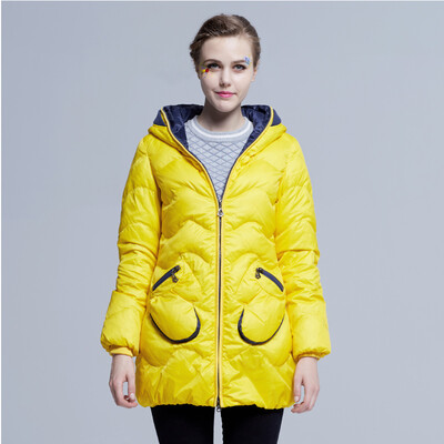 

Snow in the autumn and winter female hats hand pocket pants slim in the long section down jacket X1301066 new blue | K639 165