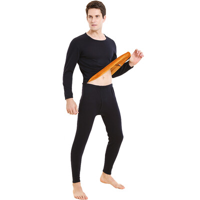 

Red bean thermal underwear mens plus velvet thickening 500G de velvet round neck autumn clothing long trousers middle&old age cold suit 377 Navy blue 180105
