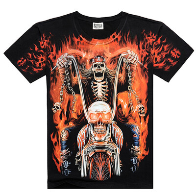 

MEN BONE New T-Shirt Mens 3D Print Skeleton engine Pattern Mens Cotton Round Neck Short Sleeve