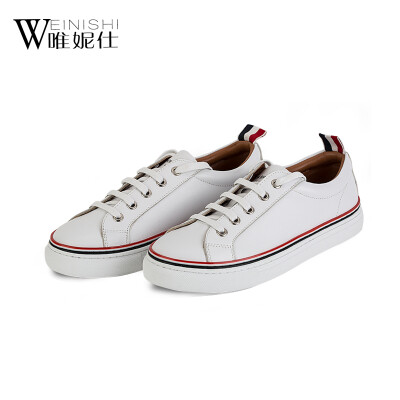 

New paragraph autumn 2017 women's shoes fashion white shoes round head cowhide with flat casual shoes