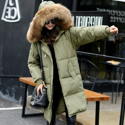 

2017 winter fashion new large fur collar down jacket lady thickening warm long paragraph solid color loose lovers down jacket