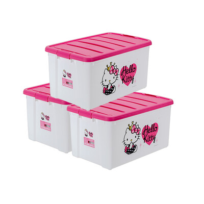 

Alice IRIS HELLO KITTY Green Plastic Storage Organizer Storage Box KSQB60P PeachWhite 60L 3 Pack