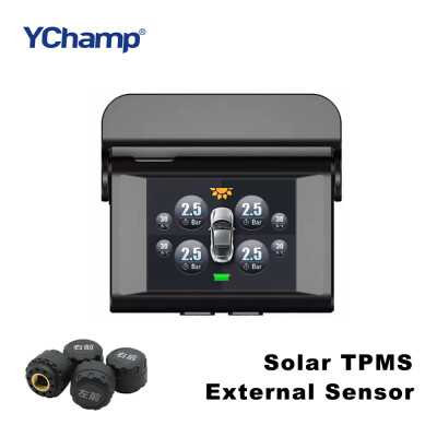 

YChamp TPMS 2.4-inch TFT display external wireless car tire pressure monitor Solar Power charging Auto Security Alarm Systems