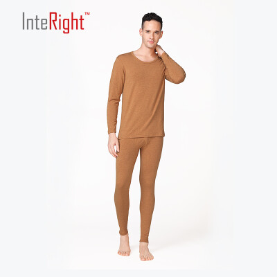 

INTERIGHT Qiuyi Qiuqi Men New round neck underwear basic thermal underwear set brown yellow L