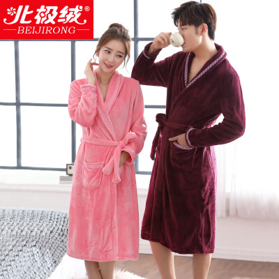 

Arctic velvet BJRSP pajamas home service thicker flannel long sleeves bathrobes couples pajamas men and women autumn and winter classic can wear gowns B541101812 male deep red