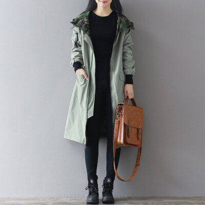 

City plus CITYPLUS 2017 autumn and winter new women's fashion in the long coat coat camouflage casual windbreaker CWWT179373 army green