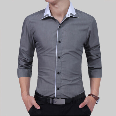 

Brand 2017 Fashion Male Shirt Long-Sleeves Tops Simple Solid Color Fashion Generous Mens Dress Shirts Slim Men Shirt 3XL