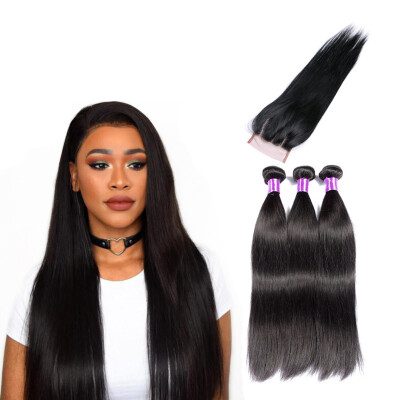 

SQ Hair Straight Hair Weaves With Lace Closure Malaysian Virgin Hair 3 Bundles With Lace Closure 1PCS