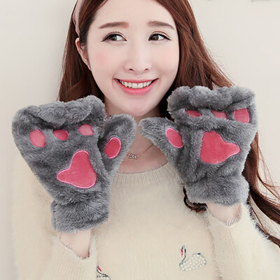 

Gloves winter cute half men and women thick winter warm cartoon claws plush winter