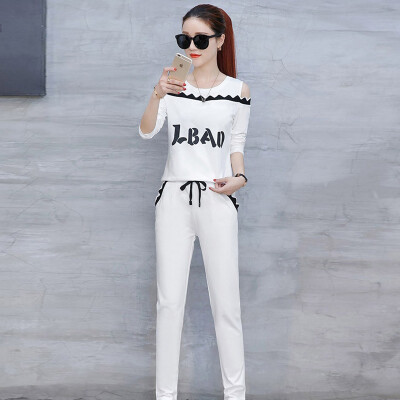 

Fort Sheng 2017 new women's autumn sports suit Korean fashion strapless long-sleeved sweater casual clothes two sets of tide zx1782862 black