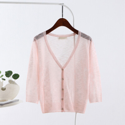 

Summer women 's thin section of linen sweater women' s chest air - conditioned shirt